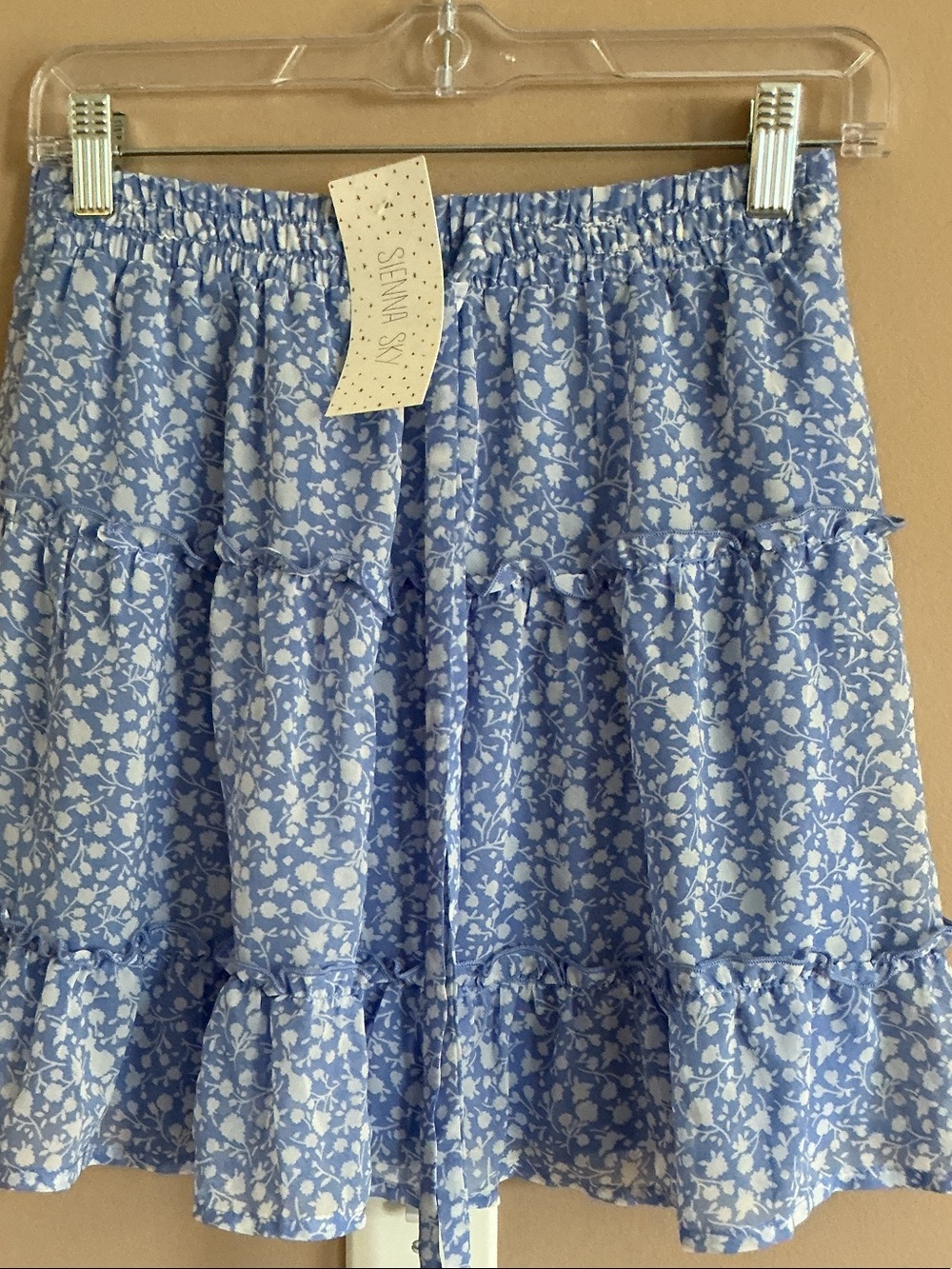 NWT Sienna Sky Light Blue Floral Tiered Ruffle Skirt
